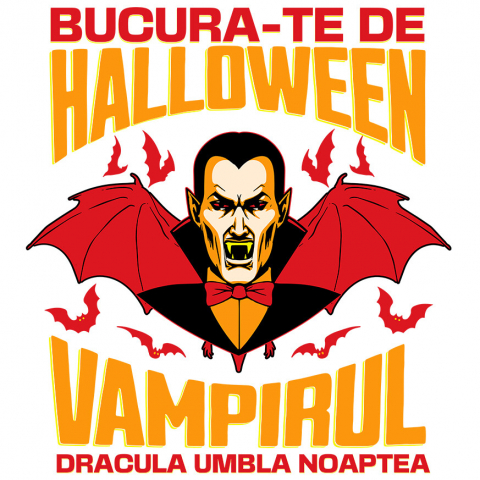 HALLOWEEN - Sticker Adeziv Autocolant Personalizat Dracula cu Colți și Aripi | Vampirul Dracula Halloween | Petrecere Tematică de Groază