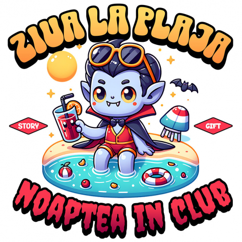 PLAJA - Sticker Adeziv Autocolant Personalizat Dracula La Plajă – Cadou Amuzant Personalizat Pentru Familie & Prieteni