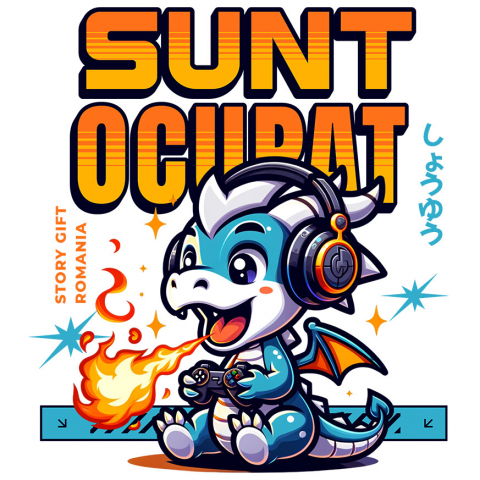 Sticker Adeziv Autocolant Personalizat Dragon Cu Flăcări și Căști Audio - Cadou Gamer Personalizat pentru Jocuri Video