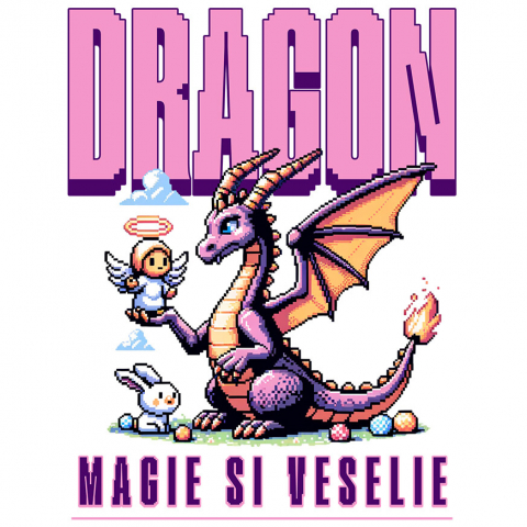 BASME - Sticker Adeziv Autocolant Personalizat Dragon Mov Animat cu Înger și Iepure - Cadouri Personalizate Magice și Vesele