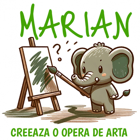 ANIMALE - Sticker Adeziv Autocolant Personalizat „Cadouri personalizate cu elefant pui artistic pe tablou canvas – Artă creată de Marian”