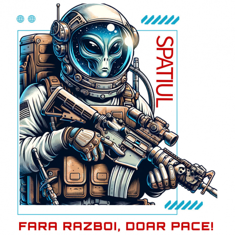 BASME - Sticker Adeziv Autocolant Personalizat Extraterestru în Costum Spațial - Mesaj de Pace - Cadouri Personalizate Sci-Fi