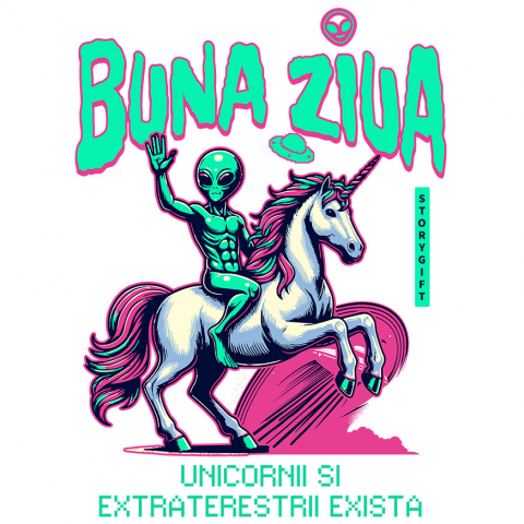 BASME - Sticker Adeziv Autocolant Personalizat Extraterestru pe Unicorn – Lume Paralelă Cadou Personalizat pentru Copii și Familie