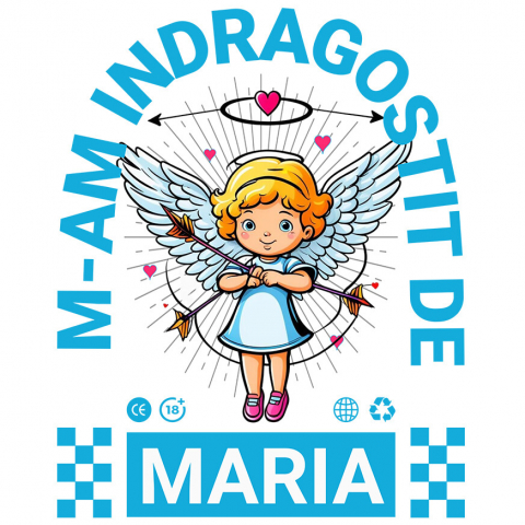 INGERI - Sticker Adeziv Autocolant Personalizat Statuie Fata Copil Cu Aripi Înger – Cadou Personalizat Valentine's Day „M-am Îndrăgostit De Maria”