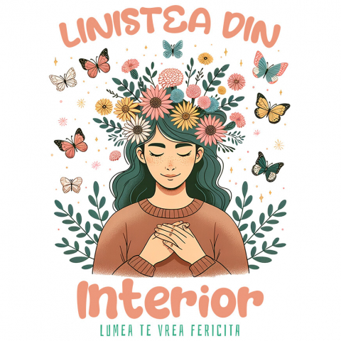 Flori - Sticker Adeziv Autocolant Personalizat Coroană de Flori cu Mesaj de Liniște Interioară | Lumea te Vrea Fericită - Cadou Personalizat