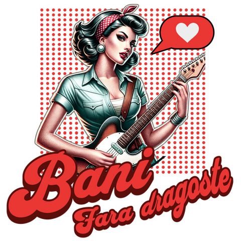 RETRO - Sticker Adeziv Autocolant Personalizat Fată cu Chitara Electrică - Cadou Personalizat pentru Iubitori de Muzică, Mesaj Rock