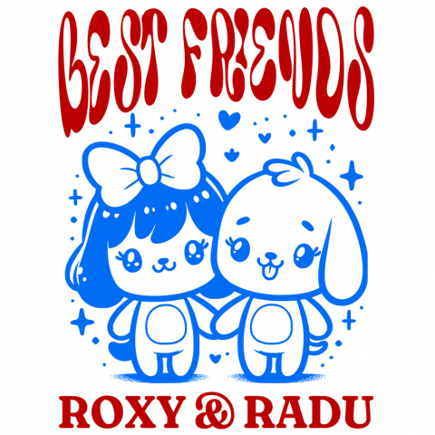 Sticker Adeziv Autocolant Personalizat Cadouri personalizate – Fata cu fundă și câinele Best Friends Roxy și Radu
