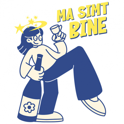 Sticker Adeziv Autocolant Personalizat „Fată cu Pahar de Vin și Sticlă Personalizată - Cadou Energic pentru Femei și Prieteni”