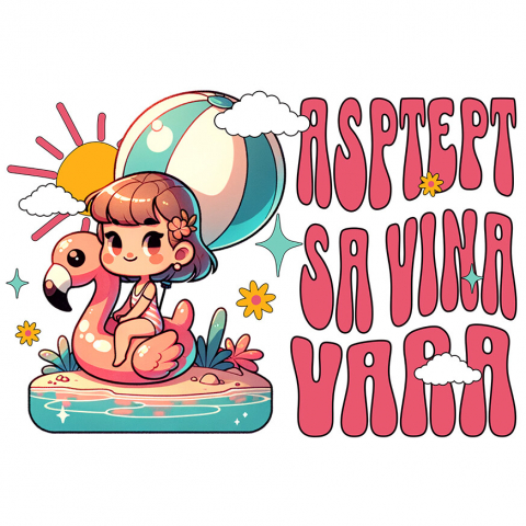 COPII - Sticker Adeziv Autocolant Personalizat Fată pe Colac Flamingo în Mare – Cadou Personalizat pentru Copii și Familie