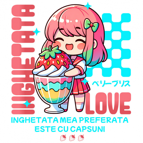 Sticker Adeziv Autocolant Personalizat Cadou personalizat pentru iubitorii de milkshake | Fata anime cu pahar imens de milkshake și căpșună