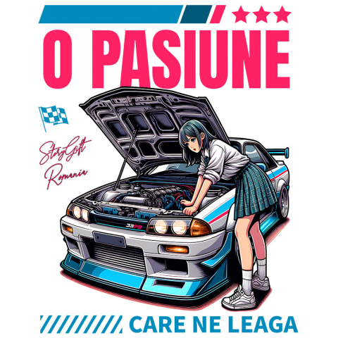 Sticker Adeziv Autocolant Personalizat Fată Anime & Mașină De Curse – Viteză, Stil și Adrenalină