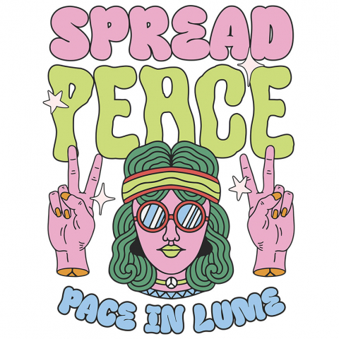 RETRO - Sticker Adeziv Autocolant Personalizat Fata Stil Hippie Ochelari și Bandana - Spread Peace Cadou Personalizat pentru Familie