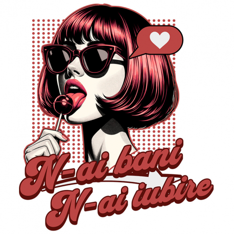 Sticker Adeziv Autocolant Personalizat „Fată Stil Retro Cu Acadea și Ochelari De Soare - Cadou Personalizat „N-ai Bani, N-ai Iubire” pentru Familie, Copii și Prieteni de Valentine's Day”