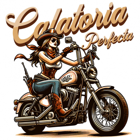 Sticker Adeziv Autocolant Personalizat Tricouri Personalizate Moto - Femeie Biker Vintage & Stil Retro Unic