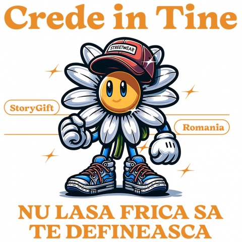 Flori - Sticker Adeziv Autocolant Personalizat Floare Veselă cu Sapcă și Text „Crede în Tine” | Cadouri Personalizate pentru Femei, Copii și Familie