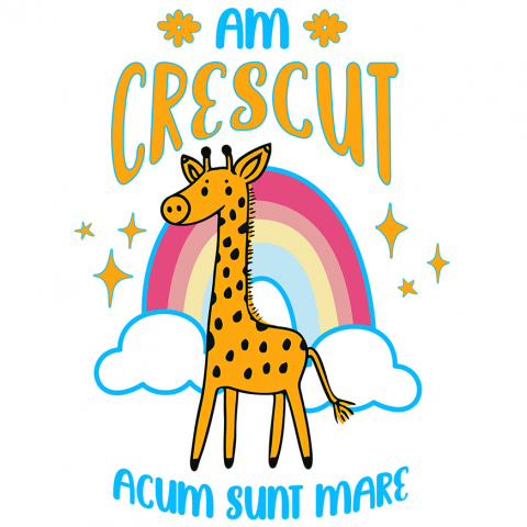 COPII - Sticker Adeziv Autocolant Personalizat Girafa Veselă Curcubeu Multicolor – Cadou Personalizat „Am Crescut Acum Sunt Mare” pentru Copii și Familie