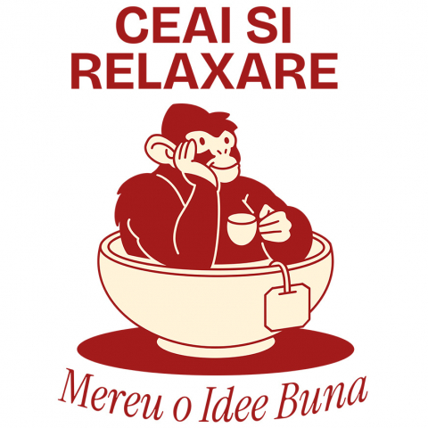 Sticker Adeziv Autocolant Personalizat „Gorila în Cană de Ceai – Relaxare și Distracție cu Plic de Ceai”