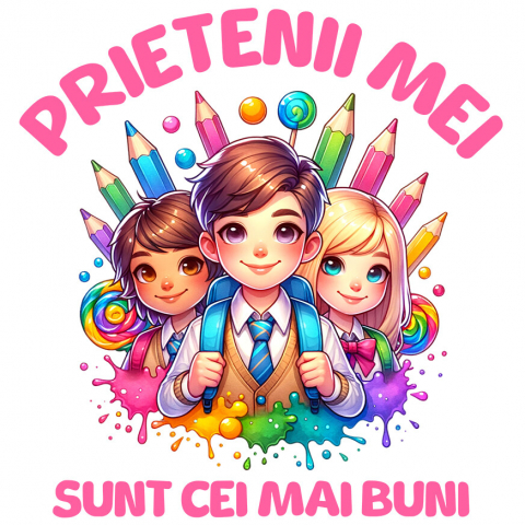 EDUCATIE - Sticker Adeziv Autocolant Personalizat Copii Gata De Școală - Creioane Colorate și Prieteni La Învățătură