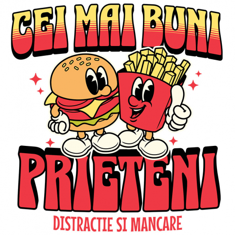 PRIETENI - Sticker Adeziv Autocolant Personalizat Cadouri personalizate pentru prieteni și familie - hamburger și cartofi prăjiți cu mesaj de prietenie