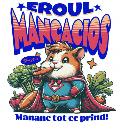 Sticker Adeziv Autocolant Personalizat Hamster Pufos În Grădină Cu Morcov – Cadou Personalizat „Eroul Mâncăcios” Pentru Copii