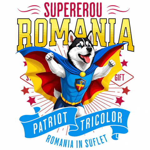 Sticker Adeziv Autocolant Personalizat Husky Siberian în Costum de Căpitan România – Cadou Personalizat pentru Iubitorii de Câini