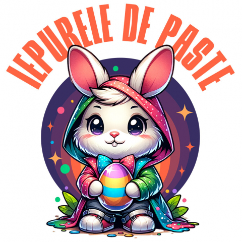 PASTE - Sticker Adeziv Autocolant Personalizat "Iepure Alb Cu Pelerină Multicolor și Papion - Iepurele De Paște Perfect"