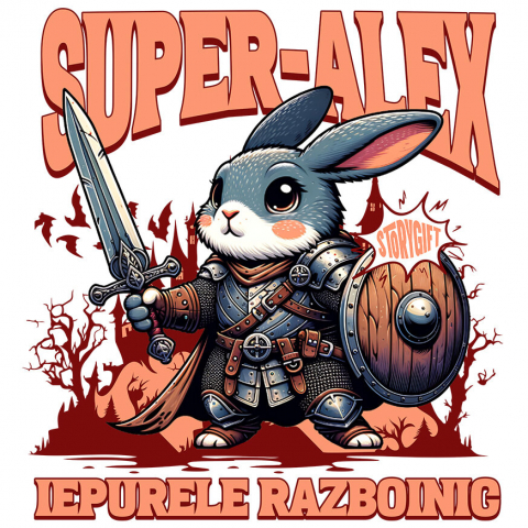 Sticker Adeziv Autocolant Personalizat Iepure Cavaler cu Armură, Sabie și Scut - Cadou Personalizat pentru Copii