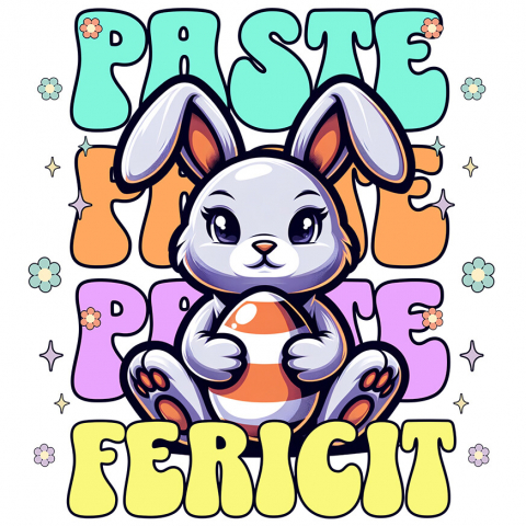 Sticker Adeziv Autocolant Personalizat "Iepure de Paște Vesel cu Ou Colorat – Paște Fericit și Sărbători Vesele"