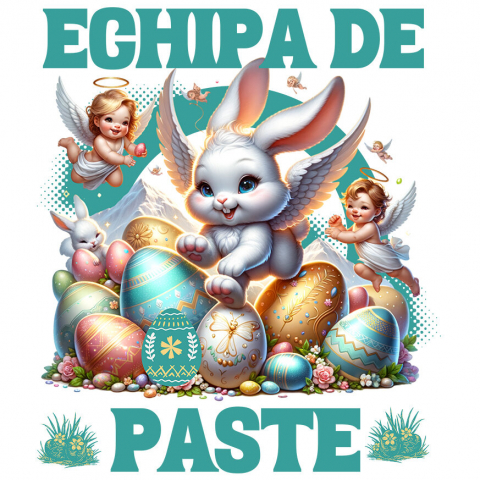 Cadouri Pentru Ea - Sticker Adeziv Autocolant Personalizat "Iepure Fericit Cu Aripi De Înger și Ouă Colorate - Paște Cu Bebelusi Îngeri"