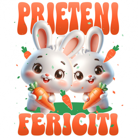 Sticker Adeziv Autocolant Personalizat "Iepuri Albi cu Morcovi - Prieteni Fericiți | Cadou Personalizat Paște"