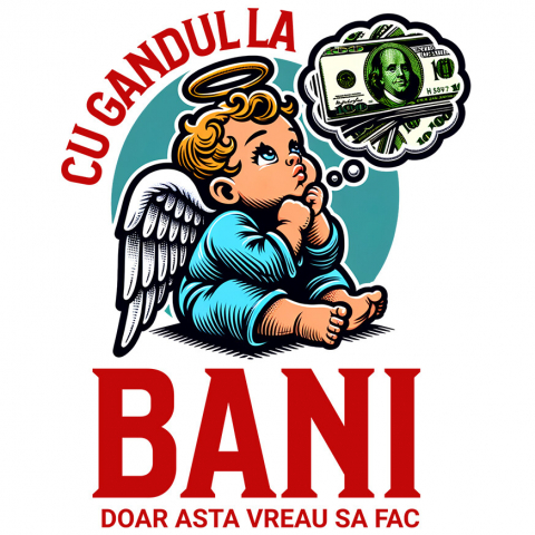 Cadouri Pentru Ea - Sticker Adeziv Autocolant Personalizat Inger cu Coroana și Bancnote – „Cu Gândul la Bani” – Cadou Personalizat pentru Familie, Tati, Copii, Prieteni