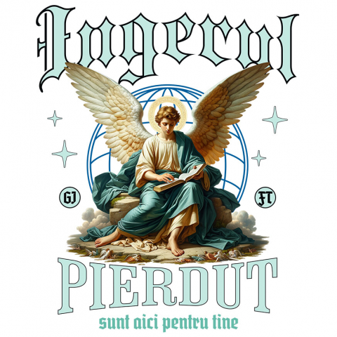 Sticker Adeziv Autocolant Personalizat Înger Stil Ortodox cu Text „Îngerul Pierdut, Sunt Aici Pentru Tine” - Cadou Personalizat Spiritual pentru Familie și Prieteni