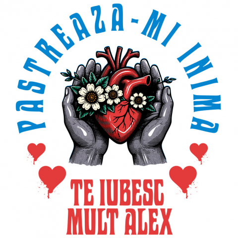 DRAGOSTE - Sticker Adeziv Autocolant Personalizat „Inima Cu Flori Albe în Mâini Umane - Cadou Personalizat „Păstrează-ți Inima, Te Iubesc Mult Alex” pentru Familie, Copii și Prieteni”