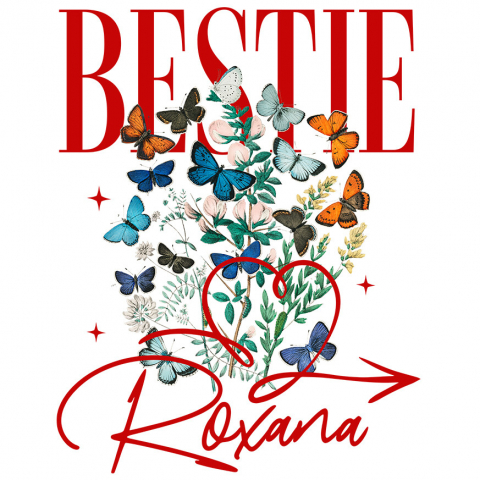 PRIETENI - Sticker Adeziv Autocolant Personalizat "Inima Roșie cu Fluturi Colorați și Plante Verzi - Cadouri Personalizate pentru Valentine's Day și Dragobete"