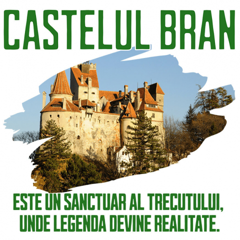 Cadouri Pentru Cupluri - Sticker Adeziv Autocolant Personalizat "Castelul Bran – Atracție Turistică și Destinație de Călătorie în România"