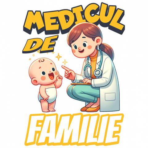 Sticker Adeziv Autocolant Personalizat Femeie Doctor cu Halat Alb și Copil Vesel – Design Personalizat