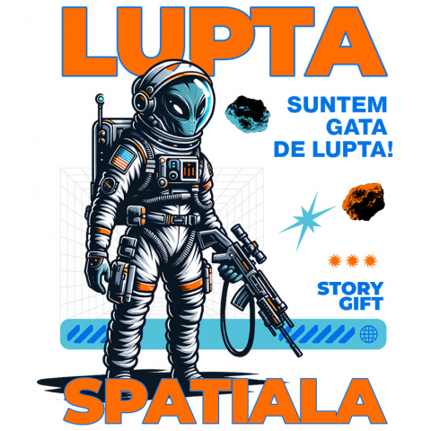 BASME - Sticker Adeziv Autocolant Personalizat „Extraterestru cu Armă și Costum Spatial Personalizat – Cadouri Unice pentru Familie, Tati și Copii”