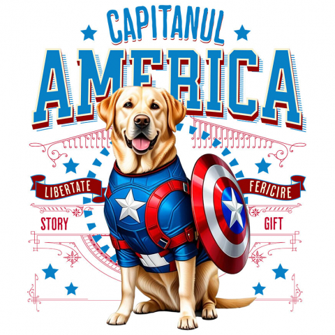 Sticker Personalizat - Sticker Adeziv Autocolant Personalizat Labrador în Costum Captain America cu Pelerină - Cadou Personalizat pentru Copii și Iubitorii de Câini