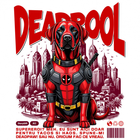 Sticker Personalizat - Sticker Adeziv Autocolant Personalizat Labrador Retriever în Costum Deadpool - Cadou Personalizat pentru Copii și Familie