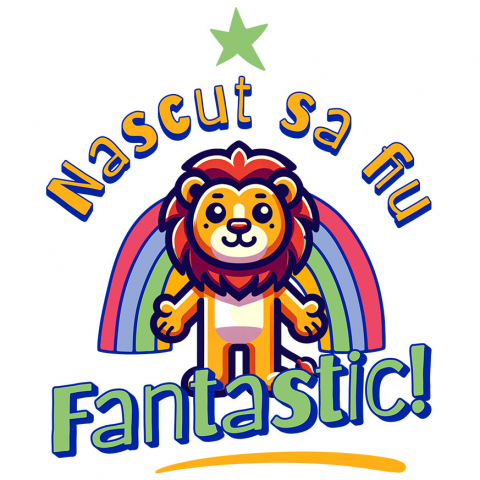 COPII - Sticker Adeziv Autocolant Personalizat Leu cu Coamă Curcubeu Fericit – Cadou Personalizat pentru Copii și Familie