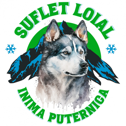 Sticker Adeziv Autocolant Personalizat Tricou Personalizat Lup Salbatic Husky – Suflet Loial și Inimă Puternică | Cadou pentru Iubitori de Câini