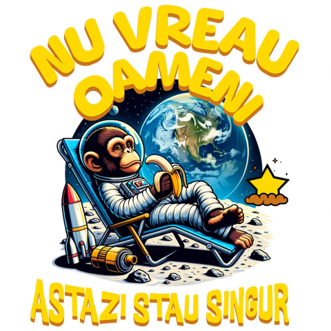 Sticker Adeziv Autocolant Personalizat Maimuța Spațială pe Lună la Plajă - Cadou Relaxant și Amuzant pentru Copii