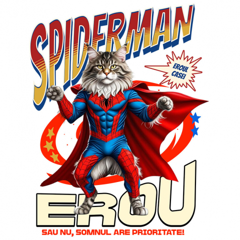 Sticker Adeziv Autocolant Personalizat Pisică Maine Coon în Costum Spider-Man - Cadou Personalizat pentru Iubitorii de Pisici și Copii