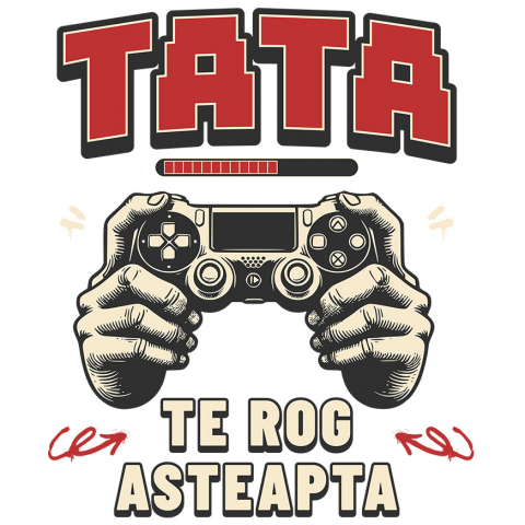 Sticker Adeziv Autocolant Personalizat Mâini de Bărbat cu Manetă de Jocuri Video - Cadou Personalizat „Tata Te Rog Așteaptă” pentru Familie și Prieteni