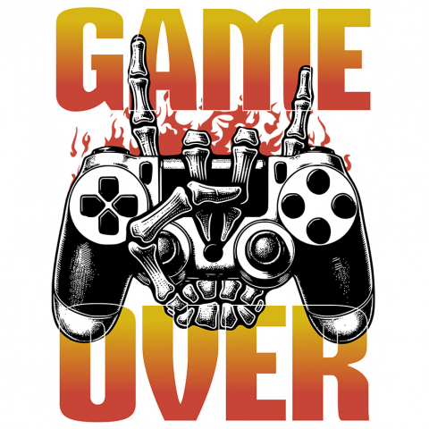 Sticker Adeziv Autocolant Personalizat Manetă Joc Video cu Mâna Schelet „Game Over” - Cadou Personalizat pentru Gameri și Familie