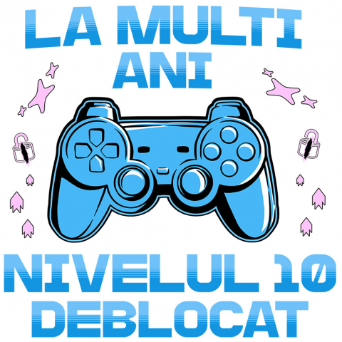 Sticker Adeziv Autocolant Personalizat Maneta Joc Video „La Mulți Ani Nivelul 10” - Cadou Personalizat pentru Gameri și Iubitorii de Lumea Digitală