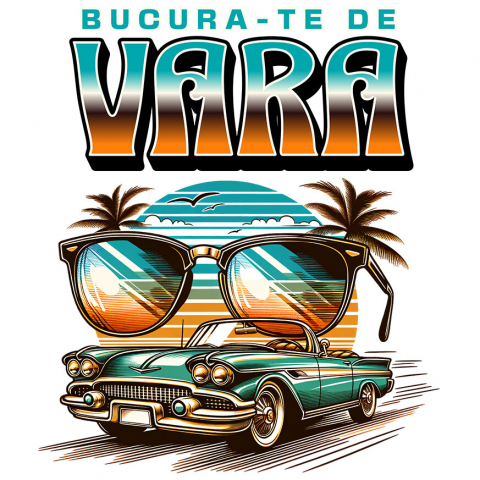CALATORIE - Sticker Adeziv Autocolant Personalizat "Mașină Vintage și Ochelari de Soare – Bucură-te de Vara cu Produse Personalizate"