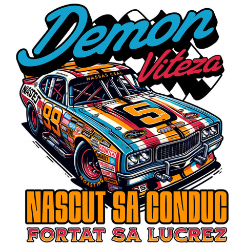 MASINI - Sticker Adeziv Autocolant Personalizat Mașină De Curse Colorată – Demonul Vitezei Cu Numărul 5
