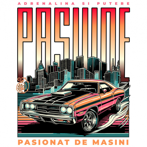 MASINI - Sticker Adeziv Autocolant Personalizat Tricou Drifting – Mașină Tunată Roșie în Oraș Noaptea