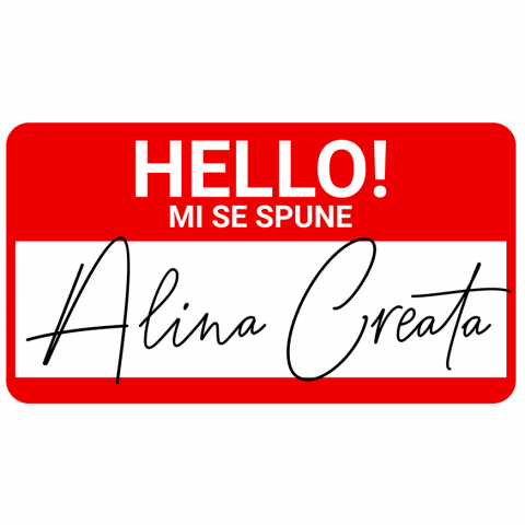 Cadouri Pentru Ea - Sticker Adeziv Autocolant Personalizat Mesaj Haios Roșu "Hello Mi Se Spune Alina" - Insignă Personalizată pentru Angajați, Familie și Prieteni